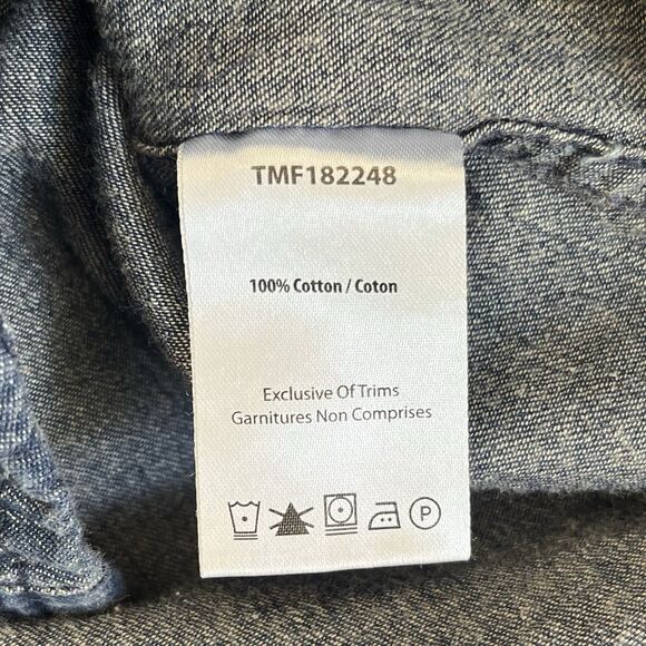 Triple Five NYC Soul Denim Shirt Mens M/L Collarless Blue Jean Button Up Vintage - Picture 11 of 16